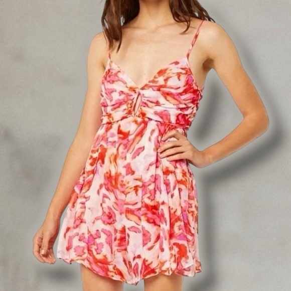 NWT MISA Los Angeles ‘Indira’ Romper in “Maldive Marble” White & Pink Sz Medium - Picture 2 of 16